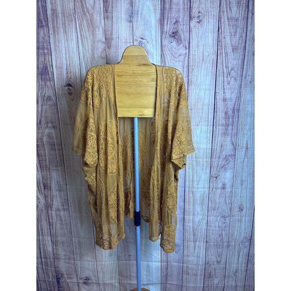 Lace Embroidered Duster Tunic Length Golden Brown One Size - Picture 1 of 4